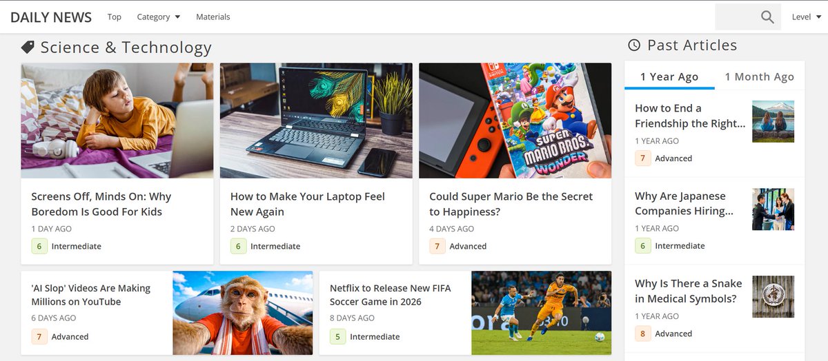SayCoolEnglish's tweet image. ไปเจอเว็บนึงดีมากเลย เป็นเว็บข่าว/บทความภาษาอังกฤษที่...
- มีระบุระดับความยากของแต่ละบทความไว้ให้ด้วย (intermediate, advanced)
- มีลิสต์คำศัพท์ที่น่าสนใจ พร้อมความหมายอย่างง่ายภาษาอังกฤษ + ตัวอย่างประโยค
- มีให้กดเลือกฟัง พร้อมกับอ่านบทความไปด้วย
- มีแบบฝึกหัด/คำถาม discussion…