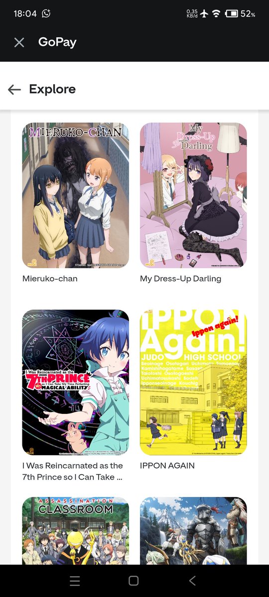 ginampol's tweet image. nonton anime di GoPay?? seriusan bisa nihh, list nya jg udh banyak gini di explore nya