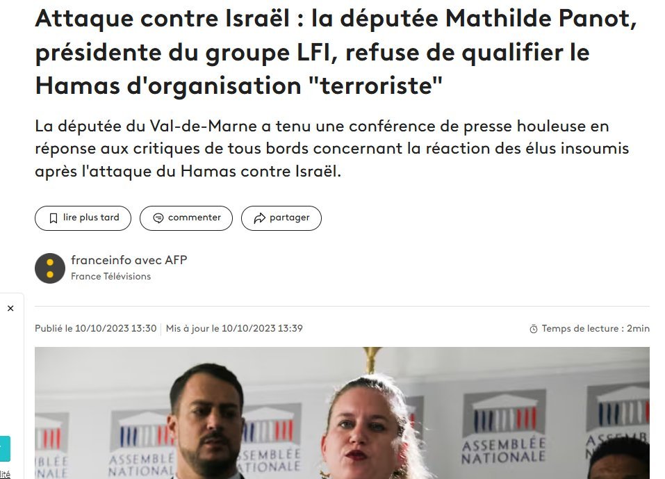 FrancoisCame's tweet image. Rappels :
-Mathilde Panot refuse de qualifier Maduro de dictateur.
-Mathilde Panot refuse de qualifier la Chine de dictature.
-Mathilde Panot refuse de qualifier le Hamas de terroriste.
-Mathilde Panot refuse de qualifier l'Algérie de dictature.
Par ailleurs :
-Mathilde Panot a…