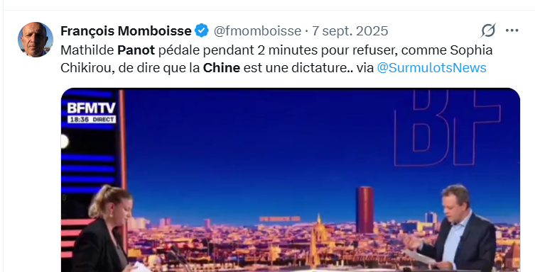 FrancoisCame's tweet image. Rappels :
-Mathilde Panot refuse de qualifier Maduro de dictateur.
-Mathilde Panot refuse de qualifier la Chine de dictature.
-Mathilde Panot refuse de qualifier le Hamas de terroriste.
-Mathilde Panot refuse de qualifier l'Algérie de dictature.
Par ailleurs :
-Mathilde Panot a…