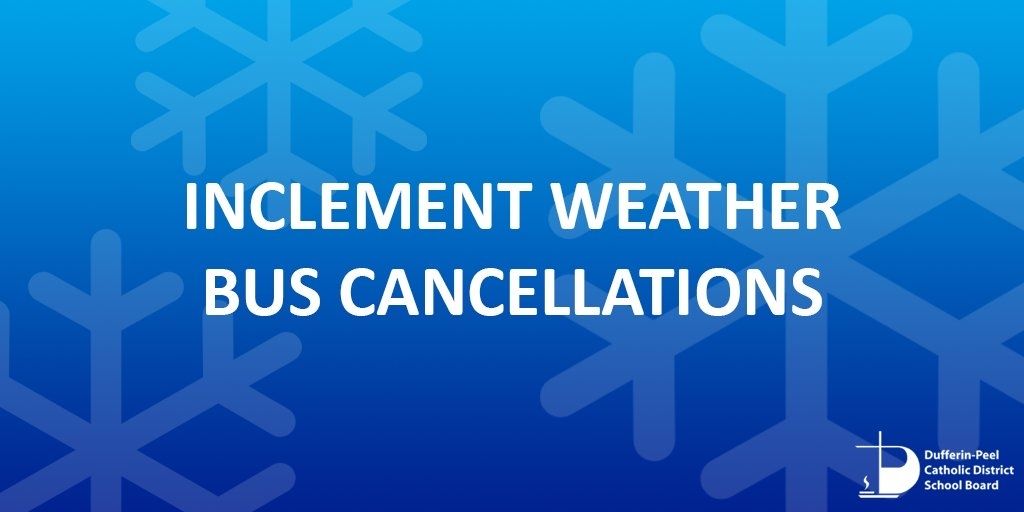Buses in STOPR Zone 3 as well as all buses to St. Andrew, St. Peter, St. Benedict, and Robert F. Hall C.S.S. are cancelled today due to forecasted road and weather conditions. All schools are open.

More details about weather related bus cancellations: dpcdsb.info/WeatherRelated…