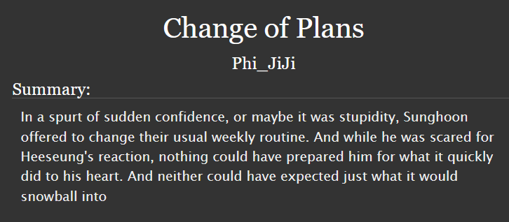 🩸Change of Plans 
🩸Chapter 1/2
🩸HeeHoon
🩸M
🩸14k
🩸archiveofourown.org/works/77202906…