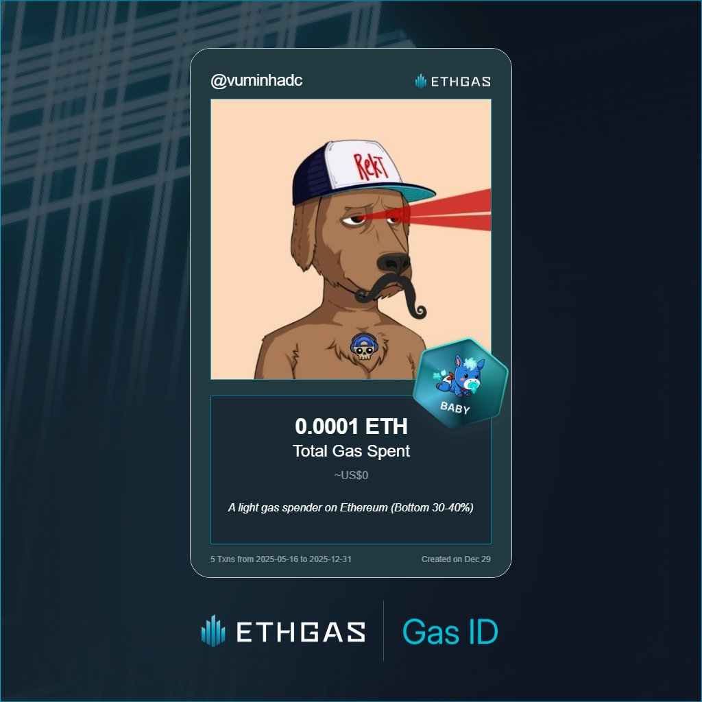 Discovered my Gas ID via ETHGas - turning my gas spend into rewards 🫘

As a Baby Jack, I've spent 0.0001 ETH on gas but earned 1 Beans back.

Get your Gas ID and Beans here: ethgas.com/community/gas-…