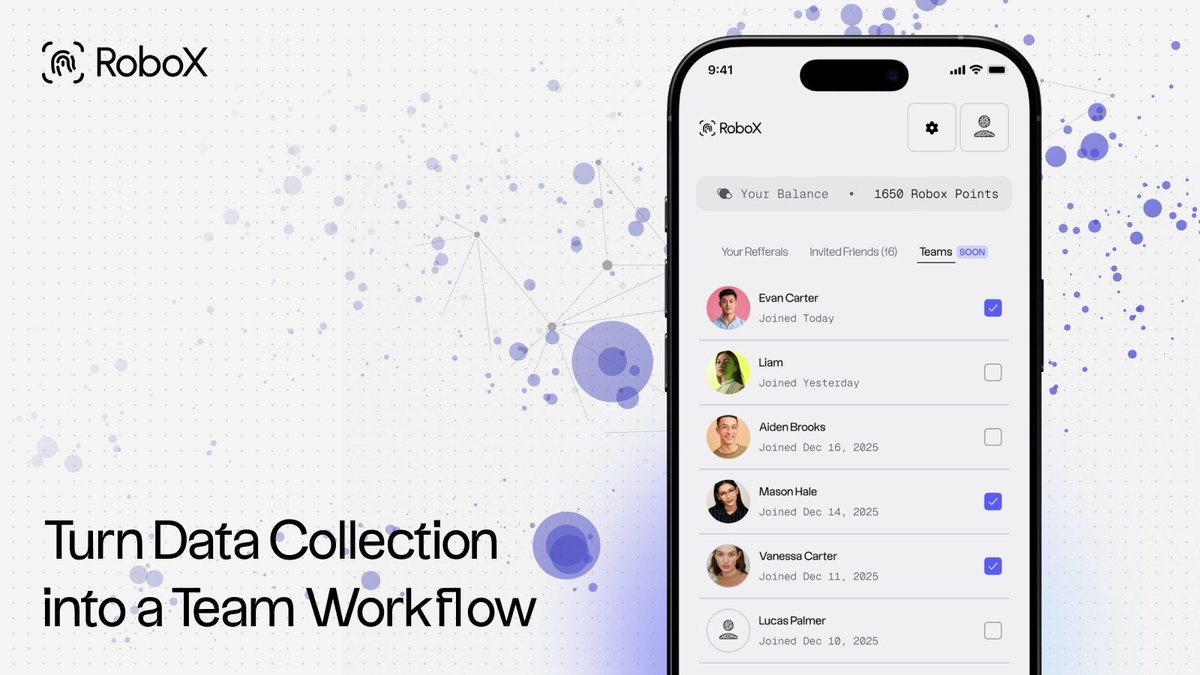 RoboX Teams.

Collect data together.
Coordinate contributions.
Earn points as a group.

Coming 🔜