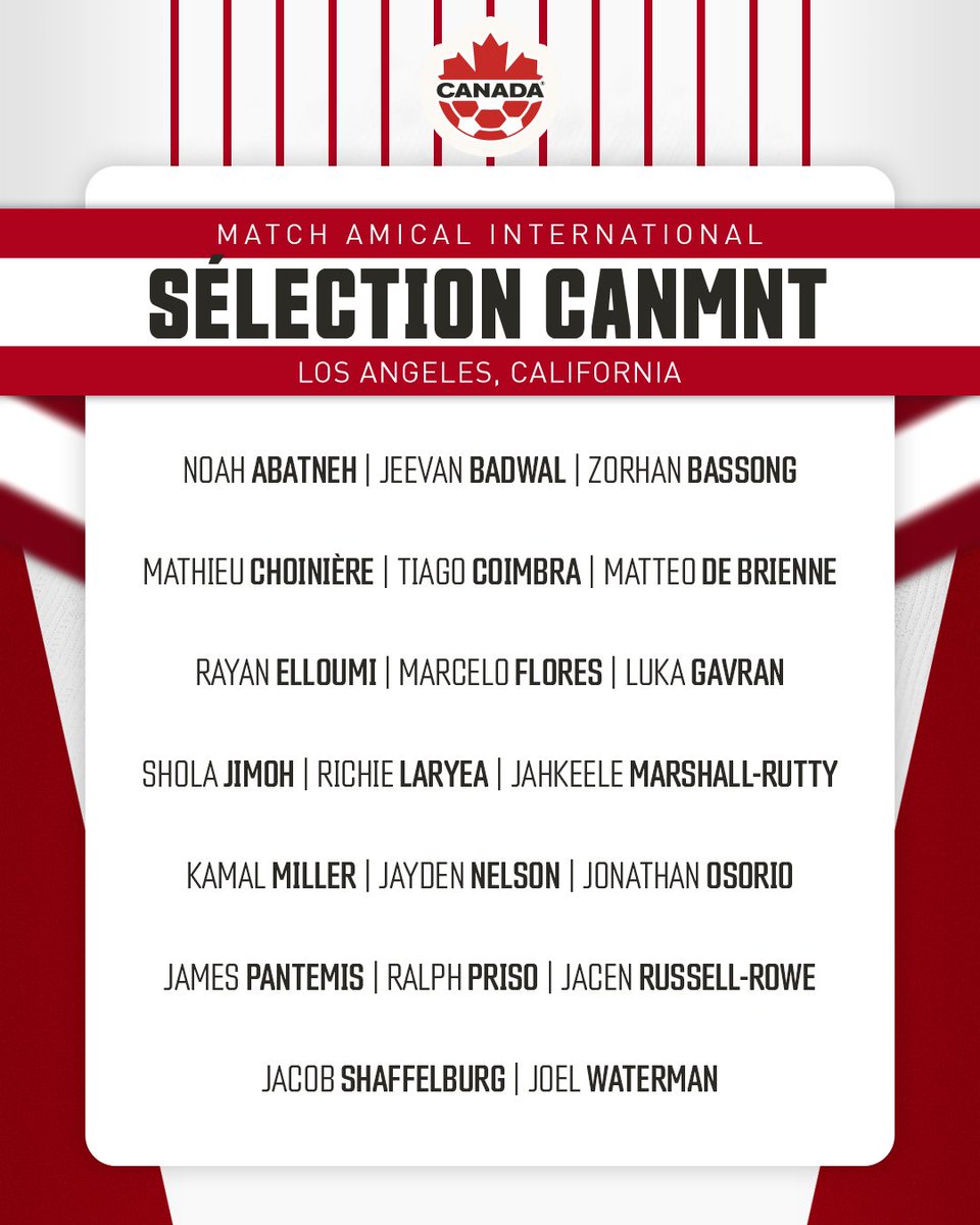 CANMNT_Official's tweet image. Le Camp Poutine est lancé ! 🇨🇦✅

La sélection du #CANMNT pour janvier est dévoilée : le « Chemin vers 2026 » du Canada commence par un camp d'entraînement et un match contre le Guatemala

Étant donné que le camp de janvier ne s'inscrit pas dans le calendrier officiel de la FIFA…