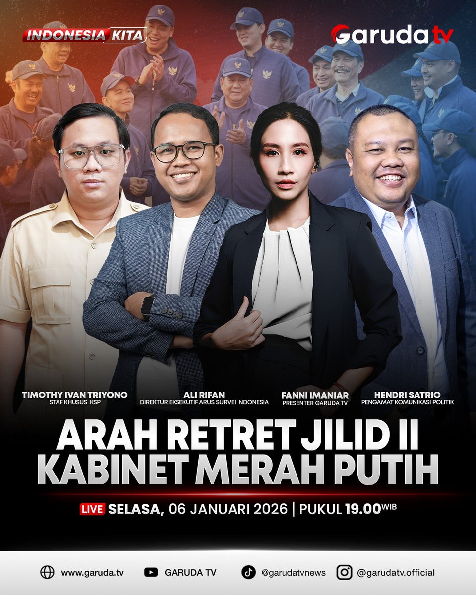 ArusSurvei's tweet photo. Arah Retret Jilid II Kabinet Merah Putih

#RetretJilidII 
#KabinetMerahPutih 
#ArusSurvei https://t.co/ZbwaydbISE