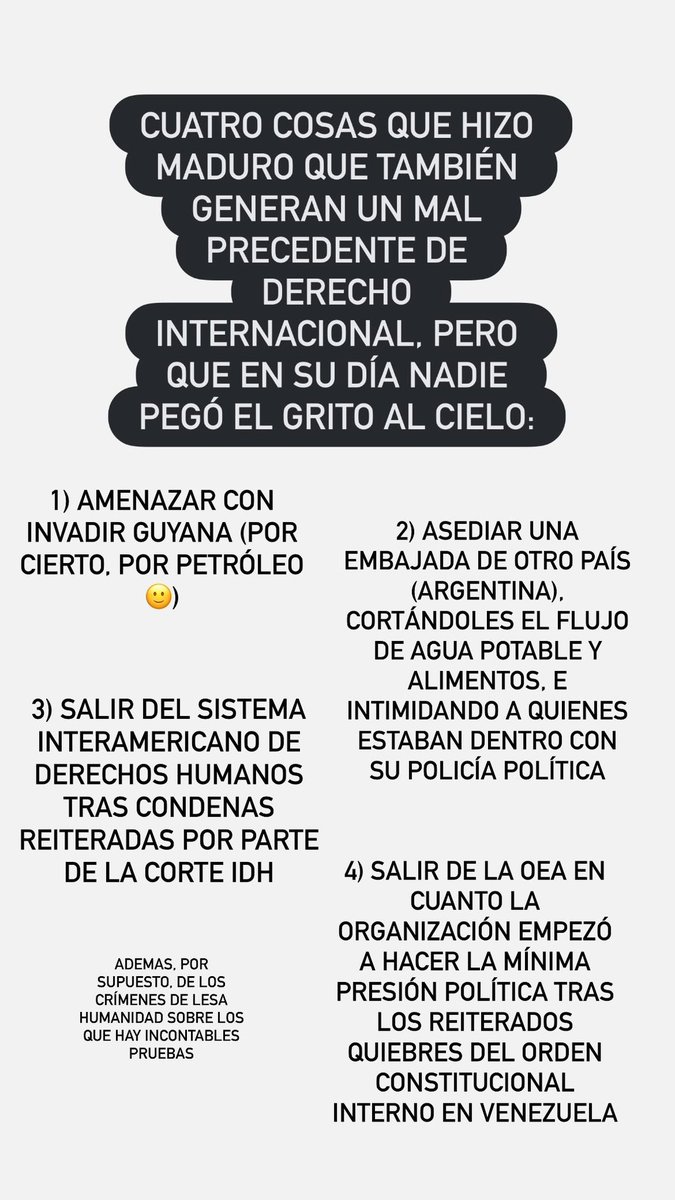 Para los indignados por el derecho internacional, comparto cuatro cosas que Maduro hizo que también generan un precedente terrible a nivel de derecho internacional pero por las cuales la élite academicista de occidente no pegó el grito al cielo: