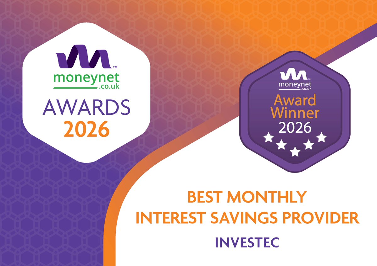 Congratulations to <a href="/Investec/">Investec</a> for winning 'Best Monthly Interest Savings Provider' and 'Best Notice Savings Provider' in the 2026 Moneynet Personal Finance Awards #Moneynetawards26