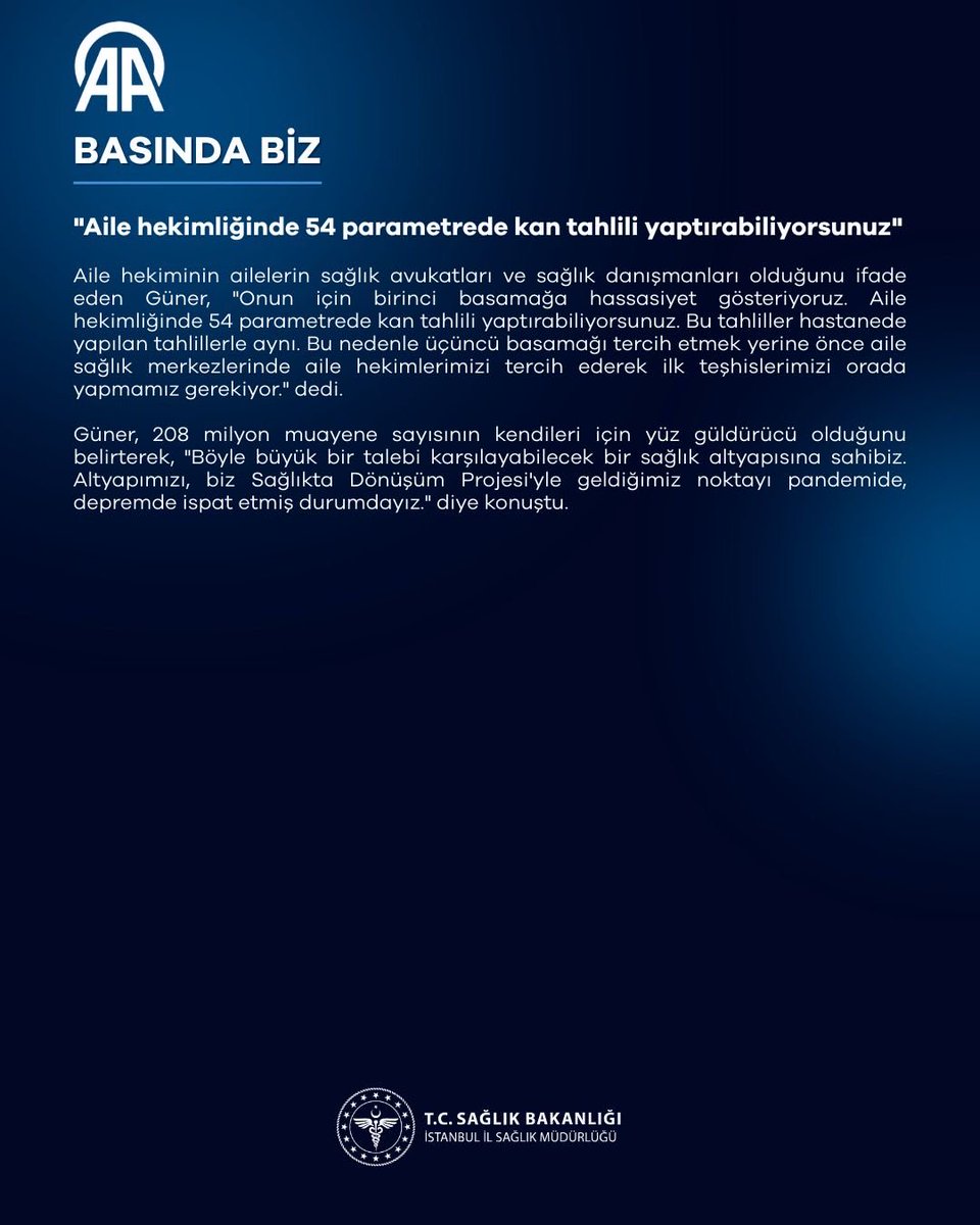2025 yılında İstanbul’da vatandaşlarımıza yaklaşık 208 milyon muayene hizmeti sunuldu.
Günde ortalama 785 bin muayene, 2 saniyede 1 ameliyat ve 43 milyon radyolojik görüntüleme ile İstanbul, sağlık hizmetlerinde dünyanın referans şehirlerinden biri olmaya devam ediyor.

İstanbul