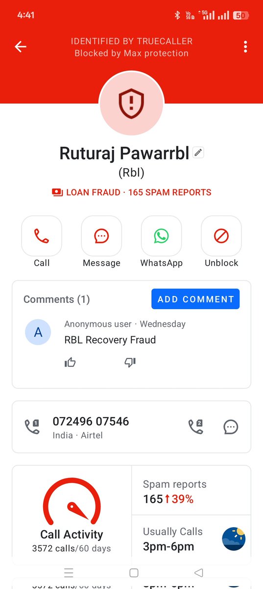 <a href="/rblbank/">RBL Bank</a> <a href="/RBLBankCares/">RBL Bank Cares</a>, 
Serious RBI Guideline Violation
This person is calling random people and falsely stating that I have taken a loan from RBL Bank, asking them to contact me.
This is harassment, defamation &amp; a clear violation of RBI recovery norms.
<a href="/RBI/">ReserveBankOfIndia</a> @RBI_Complaints