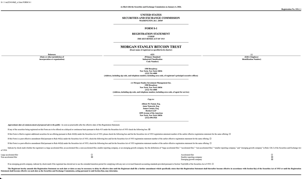 속보: 1조 3천억 달러 규모의 모건 스탠리가 SEC에 비트코인 ​​신탁 설립을 위한 S-1 등록 서류를 제출했습니다. 응??? 모건이  너어는 언제는 또 비트코인 위험하다고 조심하라며..???