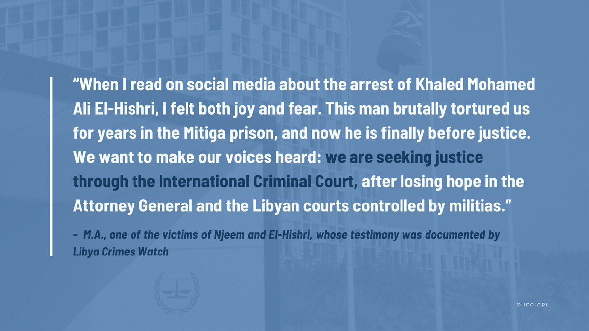 ngos4justice's tweet photo. For victims, cooperation determines whether justice is real or out of reach:

��We want to make our voices heard: we are seeking justice through the @IntlCrimCourt, after losing hope in the Attorney General and the Libyan courts controlled by militias." https://t.co/Y1lMWJ3QVs