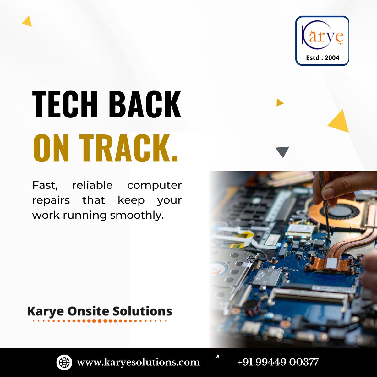 karyesolutions's tweet image. Tech back on track. ⚙️💻 Karye Onsite Solutions delivers fast, reliable computer repairs that keep your work running smoothly with minimal downtime.

🌐 karyesolutions.com
📞 +91 99449 00377

#KaryeOnsiteSolutions #ComputerRepairs #TechSupport #ITServices #OnsiteSupport
