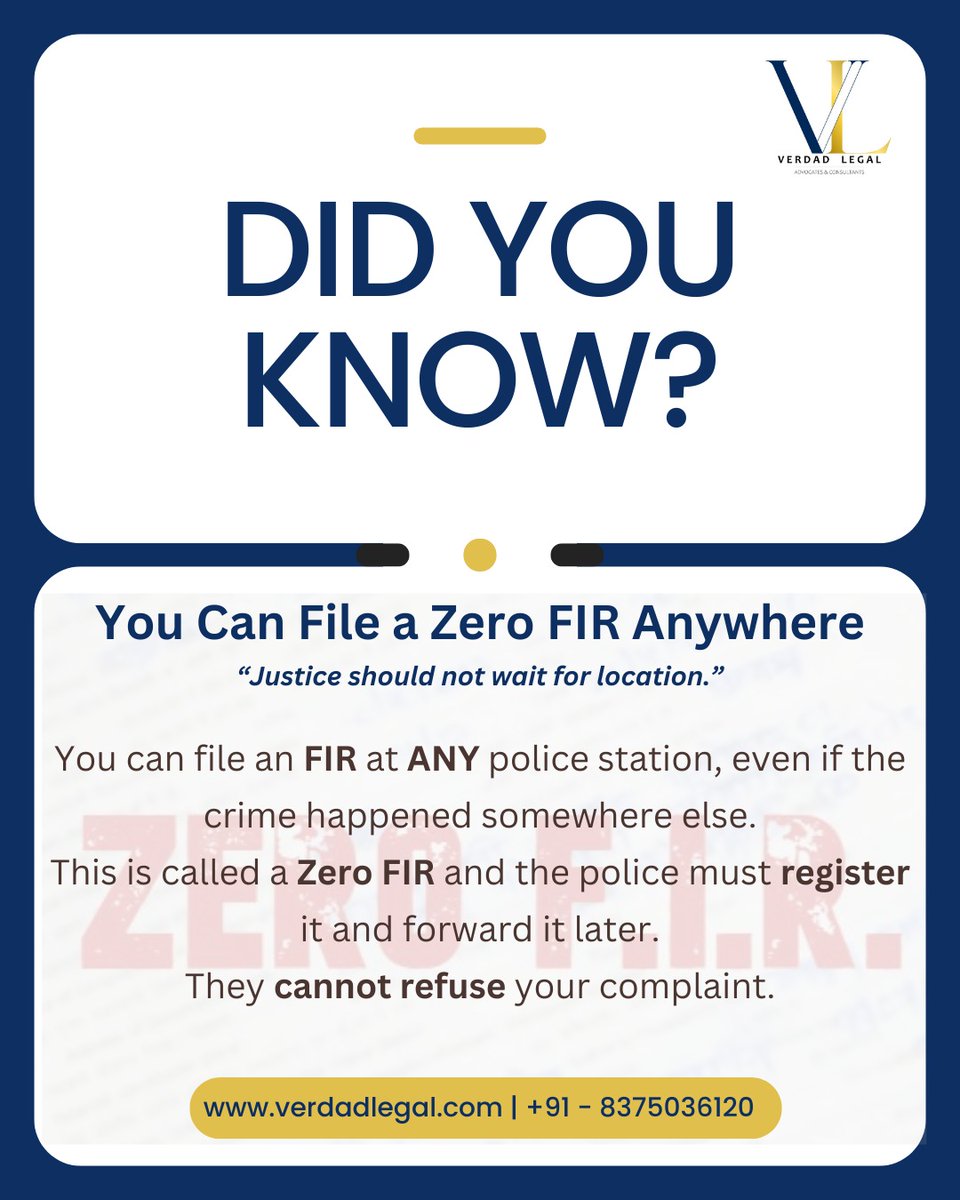 VerdadLegal's tweet photo. Location cannot stop justice 🚨

You can file a Zero FIR at any police station, regardless of where the crime occurred.

Police must register it and transfer it later.

📌 Know your rights. Justice shouldn’t wait.

#ZeroFIR #KnowYourRights #AccessToJustice #VerdadLegal https://t.co/FEA7RQB8jH