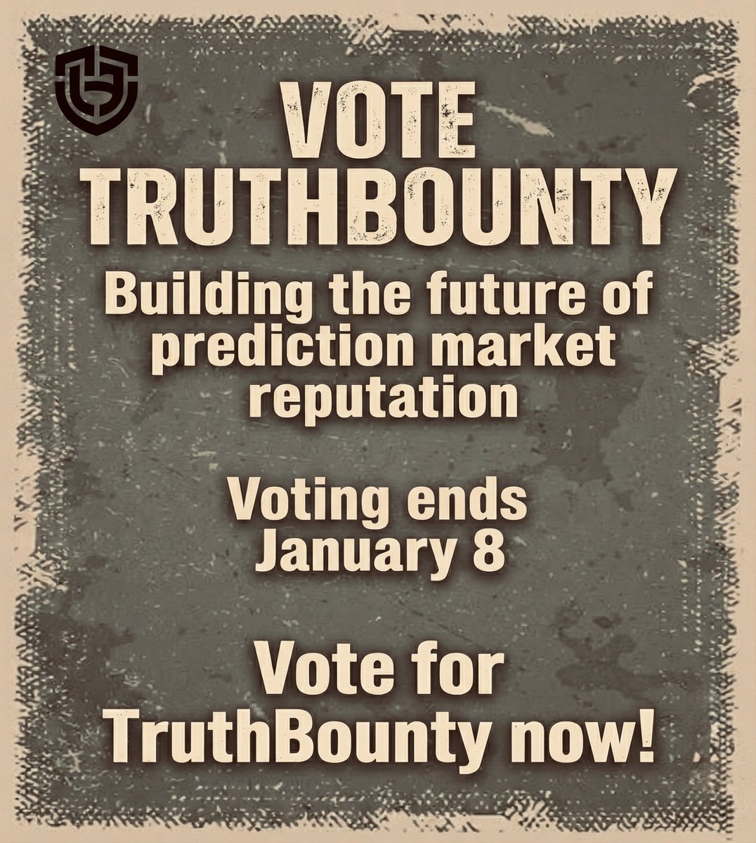 SHOULD PREDICTION MARKETS HAVE REPUTATION SYSTEMS YOU CAN TRUST?

TruthBounty thinks so. And we need your votes to make it happen.

Voting ends January 8th, 1PM UTC

How to vote?

1. Go to seedifypredict.com
2. Connect your X account
3. Paste your ETH wallet address
4. Vote
