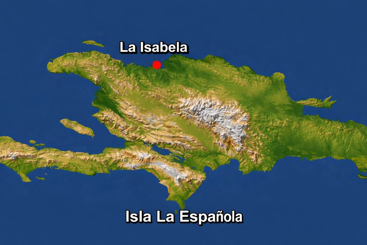 Dario_Madrid_F's tweet photo. El 6 de enero de 1494, Cristóbal Colón fundó la primera ciudad europea en América tras la construcción del Fuerte Navidad: La Isabela. La fundó en una isla a la que llamó La Española, pese a que por entonces nadie sabía aún qué era España como entidad política unificada. Curioso. Casi profético.

El Fuerte Navidad había sido construido por orden del Almirante el 25 de diciembre de 1492 y fue destruido posteriormente por los indios caribes, conocidos por practicar el canibalismo. Lo explico aquí ➡️ https://t.co/nhQYd68cso

Los españoles pasaron al menos un mes recorriendo las costas de la isla en busca de un lugar adecuado para fundar la ciudad. Debía estar cerca de los indios amigos, los taínos; contar con un puerto natural; disponer de una elevación donde levantar una fortaleza y situarse junto a un río que garantizase el acceso al agua potable.

Ese enclave lo encontraron en el norte de la isla. Después tardaron otro mes en trazar las calles, repartir los solares entre los nuevos pobladores, delimitar las plazas y levantar el hospital y la iglesia.

¿El nombre de La Isabela? En honor a quien los había enviado al Nuevo Mundo: Isabel de Castilla.

La primera misa celebrada en América tuvo lugar en La Isabela. La ofició el padre Bernardo Boyl, junto a otros doce sacerdotes que habían viajado con Cristóbal Colón en su segundo viaje.

La Isabela no tuvo una vida larga. En 1496, la fundación de Santo Domingo, en el sur de la isla, provocó el traslado de sus habitantes a la nueva ciudad.