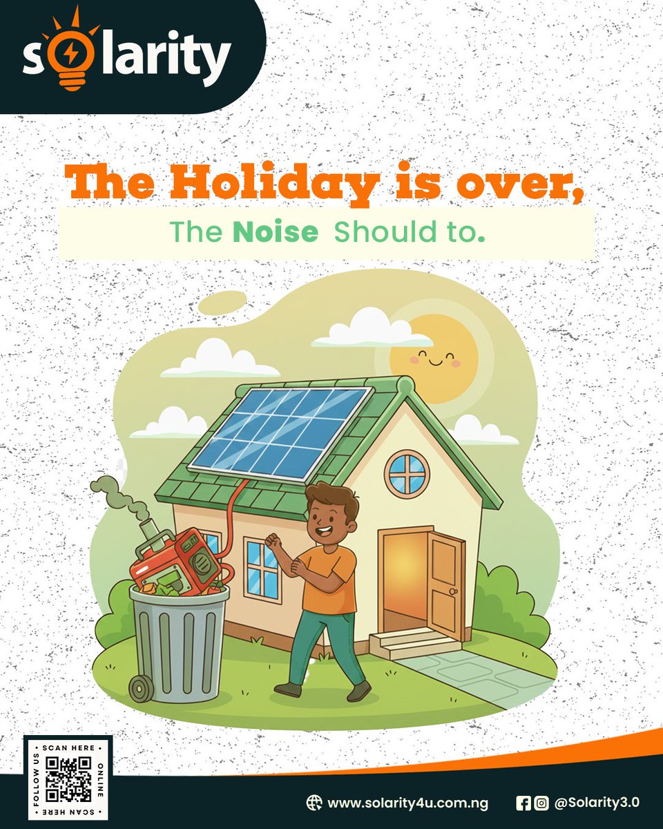 solarity4u's tweet image. The holiday is over, and the noise should be too. 🚮🔊

It’s time to ditch the fumes, the fuel queues, and the constant roar of the generator. Start your year with the silent, reliable power of Solarity.

Make the switch☀️🏡

#Solarity #CleanEnergy #NoNoise #RenewableEnergy
