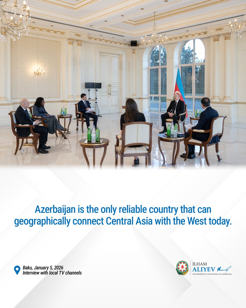 presidentaz's tweet image. Azerbaijan is the only reliable country that can geographically connect Central Asia with the West today.