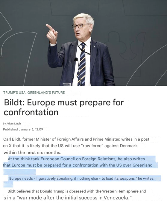 GStrand45's tweet photo. 🇸🇪Clown panic 🤡  

Carl Bildt now wants to go to war with the US too! 🤣 ""Europe needs – figuratively speaking, if nothing else – to load the guns", he writes."

Is it the military green transition that is now to be publicly justified.... 
You damn clown @carlbildt 🐸

@kadmitriev @realDonaldTrump @GenFlynn