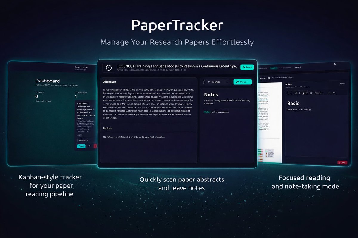Spent last night vibe coding a minimal version of <a href="/askalphaxiv/">alphaXiv</a>  for myself 🙃 but I'm happy with it :)

GH: github.com/Pythonista7/pa…

Now ya'll can see what I'm reading here: rlist.ashwinms.com/dashboard