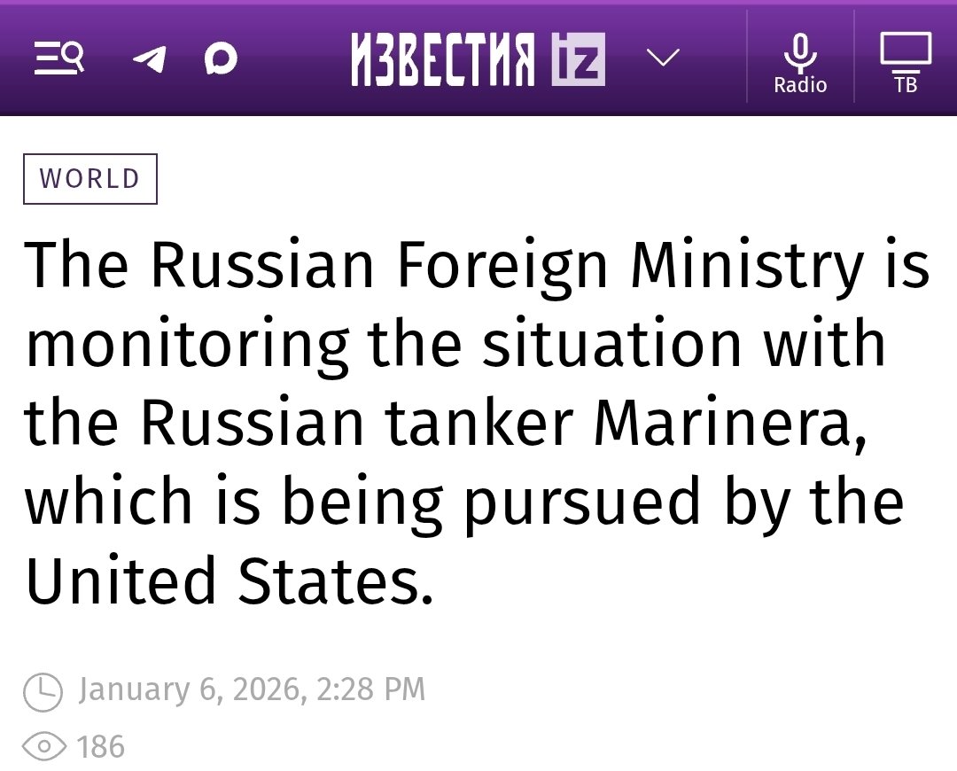DD_Geopolitics's tweet image. 🇷🇺🇺🇸 Russia is monitoring the situation involving the oil tanker Marinera, which is being shadowed by U.S. and NATO forces in international waters of the North Atlantic, the Russian Foreign Ministry told Izvestia.

According to the ministry, a U.S. Coast Guard vessel has been…