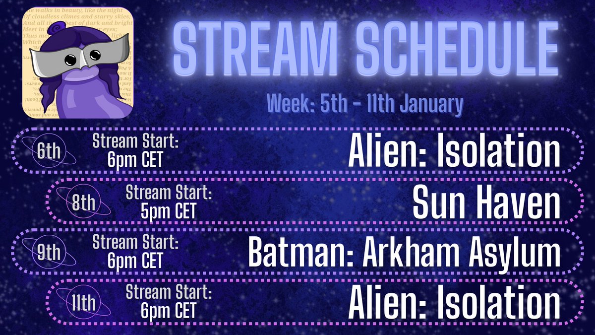 theNadrator's tweet photo. New year, new stream schedule!
Starting off the year with some Alien: Isolation later tonight, over on https://t.co/q4FNtHzRmo 
Be sure to stop by and say "Hi"! https://t.co/Bu0pNk46Ni