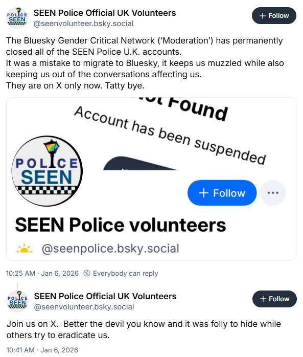 "We've been banned for being too creepy even for PaedoSky. Follow us on Twitter, where we've been banned at least a dozen times and will be swiftly banned again." 

God bless him, he's a trier.