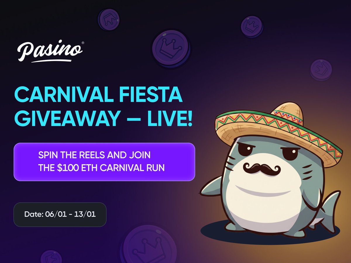 🎪🎉 CARNIVAL FIESTA GIVEAWAY IS LIVE! 🎉🎪

Colorful spins, carnival vibes - and a fresh $100 ETH Giveaway is here 🔥

Play Carnival Fiesta, our featured slot 👇
pasino.com/pasino-slot/ca…

💰 Prize: $100 in ETH
📅 Date: 06/01 - 13/01

🧠 How to join:
• LEVEL 5+
• $50 in bets
•