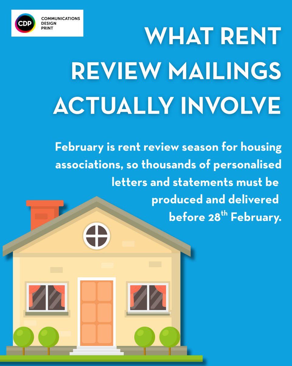 CDPagency's tweet image. At CDP, we manage the full process from data handling to print, proofing, enclosing, and mailing. 

If you need support with your rent review mailing, we can help from start to finish.

Get in touch: cdp.co.uk/contact/

#rentreviewmailing #printmanagement #cdp