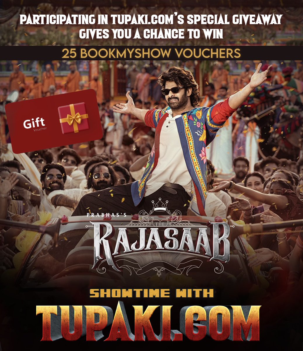 ⚠️ #TupakiGiveaway Alert...!!⚠️

We’re giving away 25 BookMyShow vouchers, each worth ₹250, to watch #TheRajaSaab on the big screen.

This time, we’ll be selecting users who regularly engage with our posts. Keep liking, commenting, and reposting to boost your chances!

Don’t