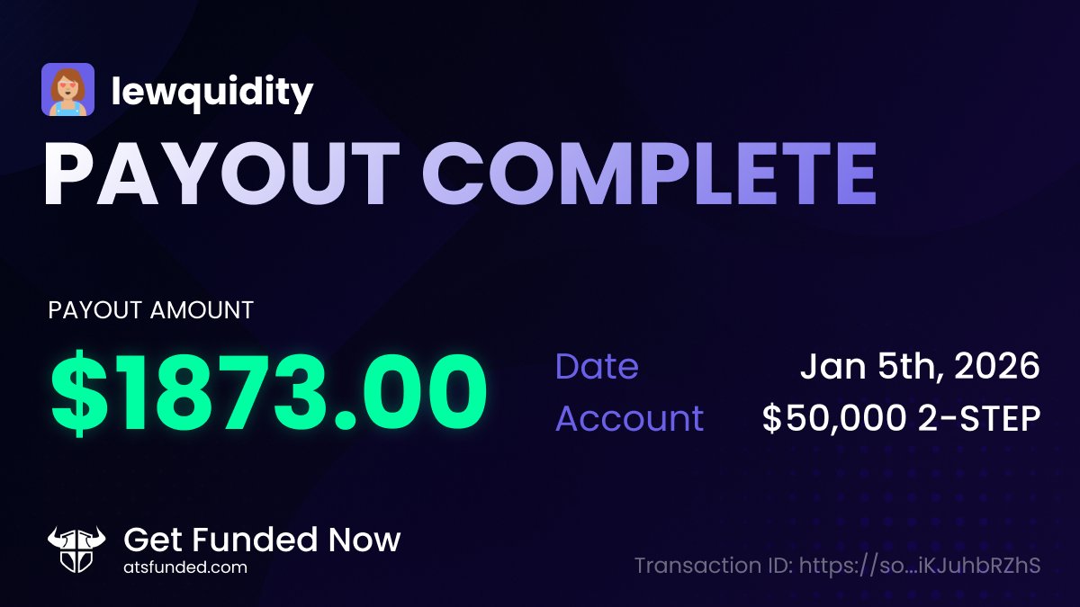RealLewquidity's tweet image. Extremely looking forward to 2026 being a profitable year and working with @atsfunded to level up my game.

Yesterday I received my first payout request at I must say it was super smooth!
