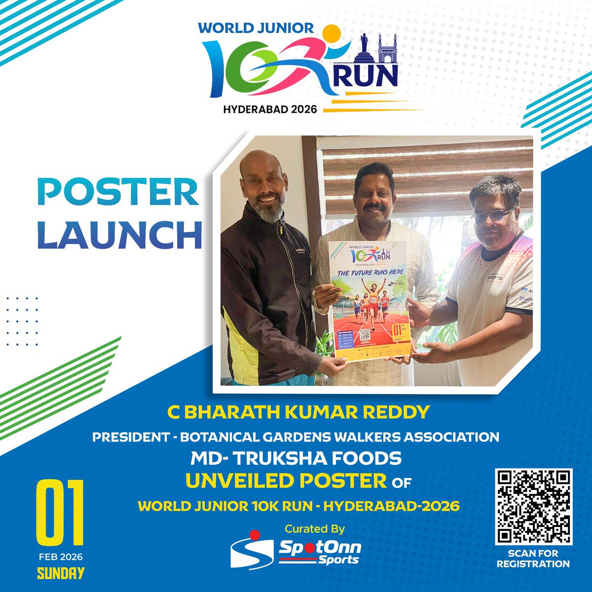 wjunior10krun's tweet photo. C Bharat Kumar Reddy,
President - Botanical Gardens Walkers Association  &amp; MD- Truksha Foods unveiled the poster of World Junior 10K Run.

Register Now: https://t.co/7mESd03ctd

#WorldJunior10K #ProudMentor #HealthyKids #RunForFuture #JuniorAthletes #HyderabadRuns #KidsFitnes https://t.co/yUL41jZRoD