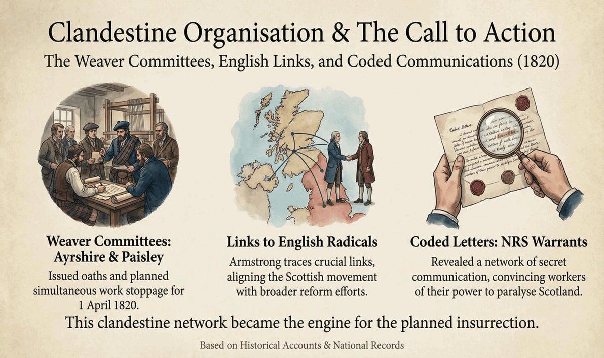 Behind the 1820 Radical Uprising: committees, contacts, &amp; codes
Ayrshire &amp; Paisley weavers swore oaths, planned a coordinated stoppage (1 April 1820) &amp; used clandestine comms, (later exposed in NRS warrants)
Organisation is history’s hidden engine. #ScottishHistory #1820Radicals