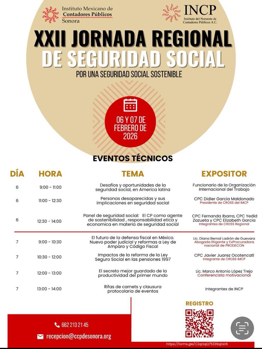 📢 ¡𝐘𝐚 𝐯𝐢𝐞𝐧𝐞𝐧 𝐥𝐚𝐬 𝐗𝐗𝐈𝐈 𝐉𝐨𝐫𝐧𝐚𝐝𝐚𝐬 𝐑𝐞𝐠𝐢𝐨𝐧𝐚𝐥𝐞𝐬 𝐝𝐞 𝐒𝐞𝐠𝐮𝐫𝐢𝐝𝐚𝐝 𝐒𝐨𝐜𝐢𝐚𝐥❗
✅Conoce el programa completo 
ℹ️ Informes: 662 213 21 45 | recepcion@ccpdesonora.org
👉 Regístrate aquí: docs.google.com/forms/d/e/1FAI…