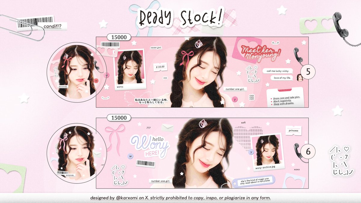 karxomi's tweet image. layout ready stock wonyoung ☘️ 
prici di pict ya, free retext ..
#zonaba #zonauang