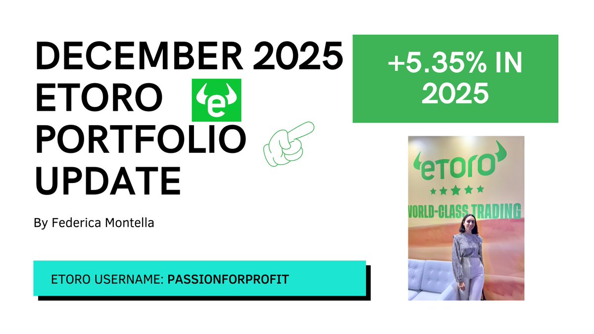 fedeblu88's tweet photo. December 2025 Portfolio Update

Hello everyone 👋

And Happy New Year to all of you. We’ve just entered 2026, and I wish you a healthy, successful, and profitable year ahead.

I’ve just published my full performance update for December 2025. Here are the key numbers:

• December performance: –1.95%
• 2025 performance: +5.35%
• Risk score: 5
• Copiers: 17

You can read the full breakdown, market context, and outlook for January here:
👉 https://t.co/vZlIqFPkpS

As always, thank you to all my copiers for your trust and for staying focused on the long-term strategy. I’m looking forward to continuing this journey together in 2026.