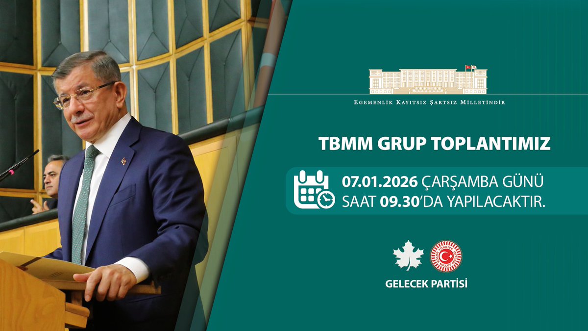 Yeni Yol TBMM Grup Toplantımız

🗓 7 Ocak Çarşamba (Yarın)
🕰 09.30

📡 Sosyal medya hesaplarımızdan canlı yayınlanacaktır.