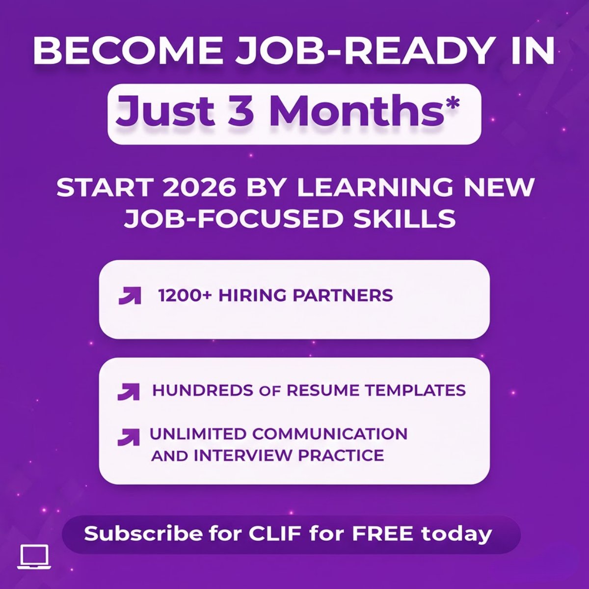 2026 is the year to get serious about your #career.

In just 3 months, CLIF helps you move closer to being job ready with practical, outcome driven support designed for real hiring expectations.

What you get with CLIF:
- Access to 1200 plus #hiring partners
- Hundreds of ready