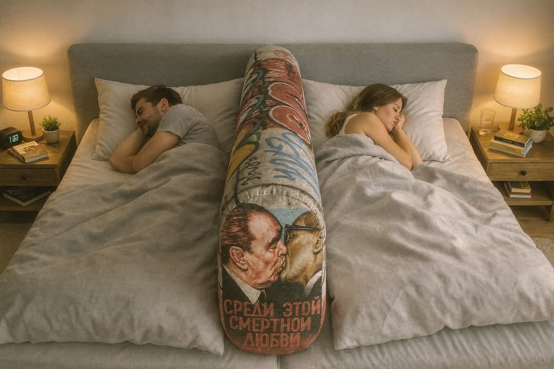 Концепт дня: подушка-дакимакура для разделения постельных зон «Берлинская стена».
