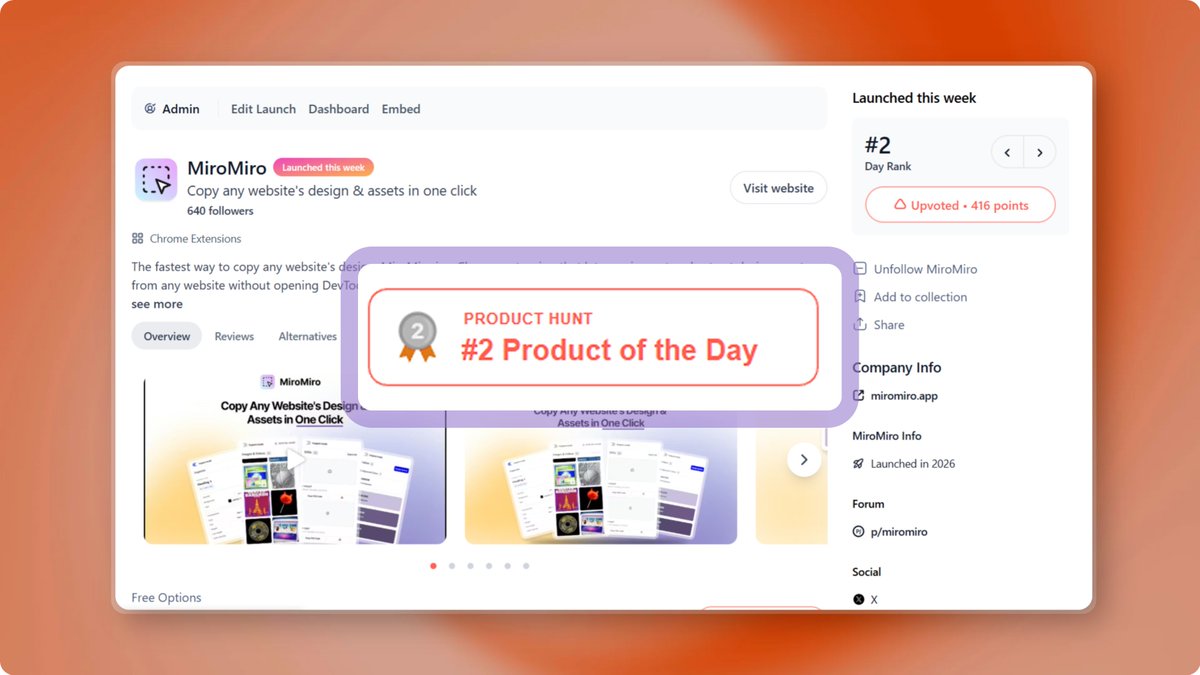 We ranked #2 Product of the Day on @ProductHunt 🚀