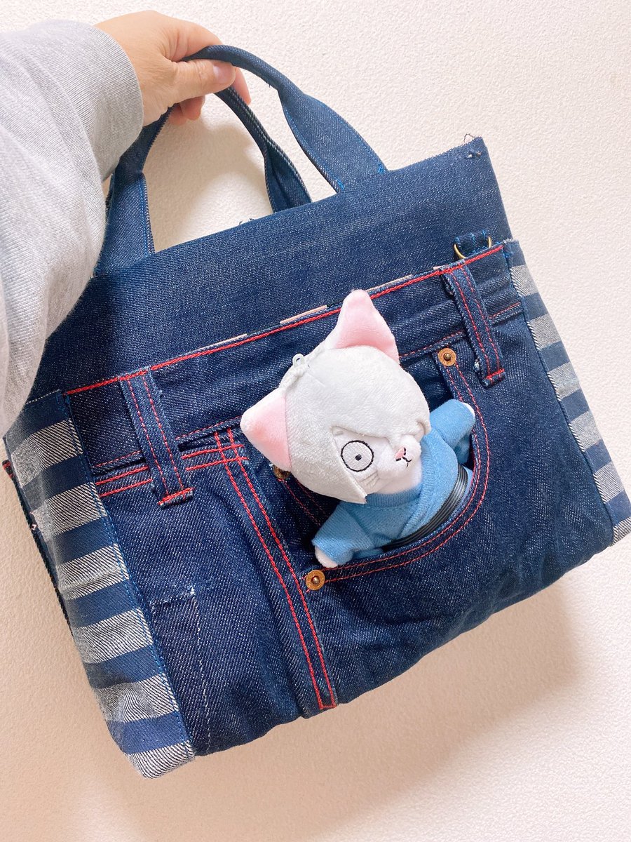 制作中 デニムリメイクバッグその5！こんな感じでやっと外側だけ形に