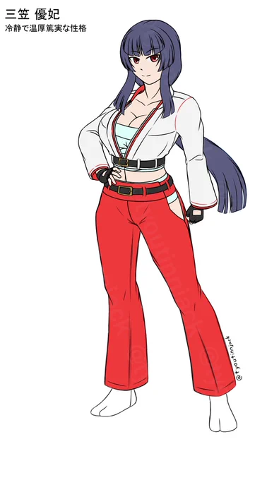 巫女服×革ジャン×晒×おっぱいベルト×格闘で描いたOC三笠 優妃(みかさ ゆうき)です!! おっぱいベルト無い方がスッキリしてるし、革ジャン脱がしてのバトって欲しいし、実機能で考えるとやっぱ無い方がう～ん...と、なってる...