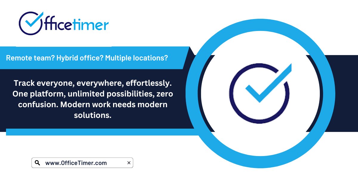 officetimer's tweet image. Remote team? Hybrid office? Multiple locations?

Track everyone, everywhere, effortlessly.
One platform, unlimited possibilities, zero confusion. Modern work needs modern solutions.

#OfficeTimer
#OfficeTimerSignup