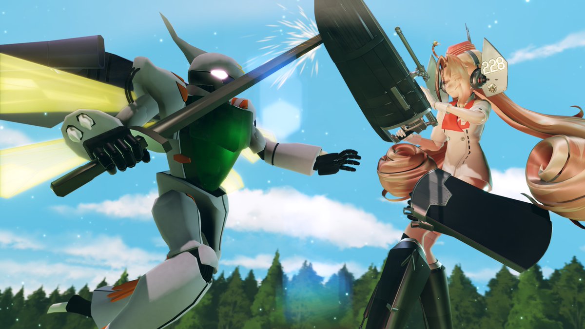 Magespy's tweet image. 訓練中を狙い襲撃するドラム。
ロボットに乗って戦うのも建設重機に乗って戦うのも大差ないのでは？コックピット視点だとどちらも怖い…

お借りしたもの
[モデル]
ドラム：つかさ 様、ダンバイン：まく 様、林の中の草むら：ムムム 様
[エフェクト]
サンドマン 様、そぼろ 様