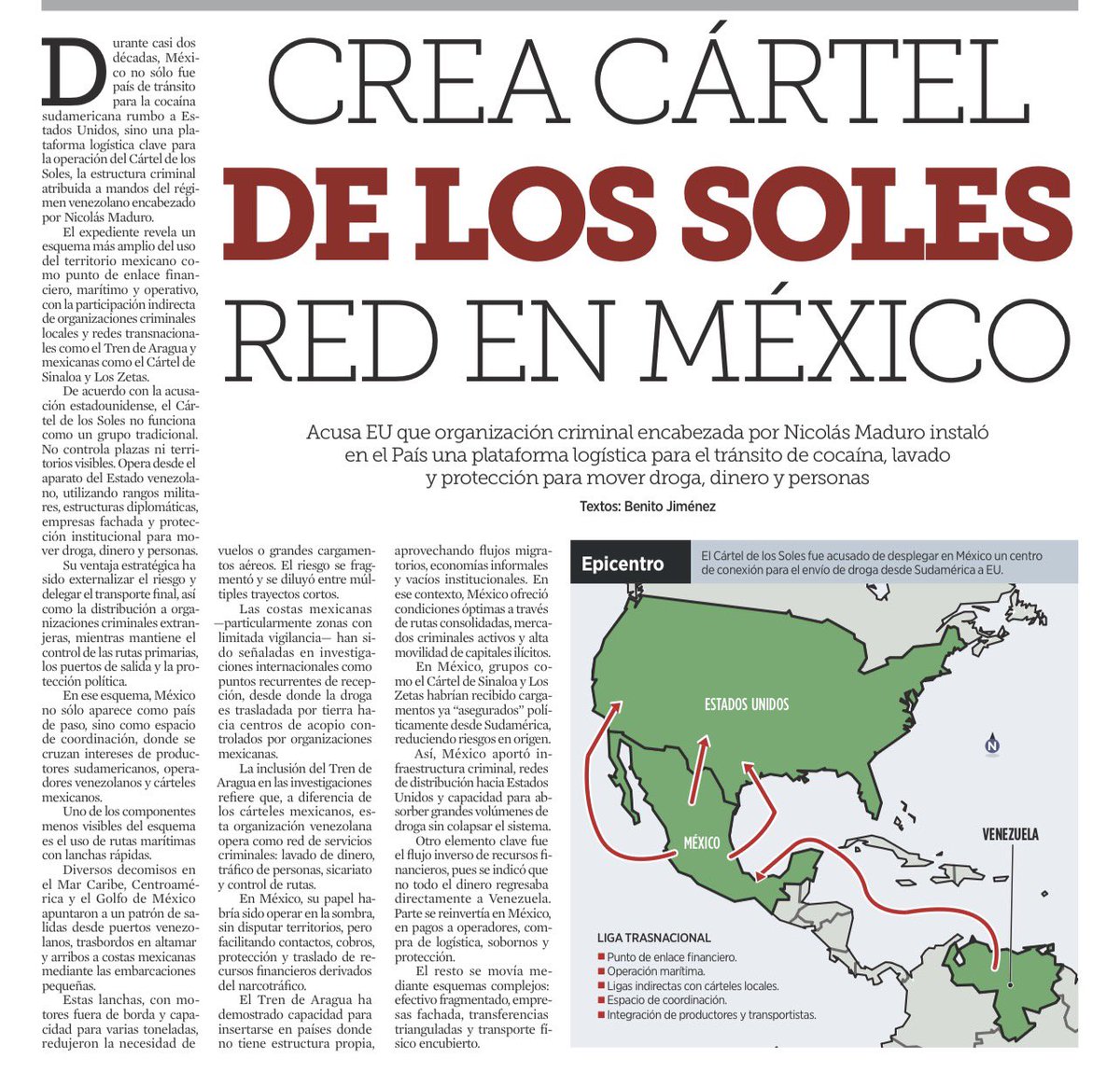 No es narrativa: es acusación judicial.
EU señala que el Cártel de los Soles, de Nicolás Maduro, montó una red criminal en México para mover droga, dinero y protección.
México no fue tránsito: fue plataforma.
Esto es complicidad total.