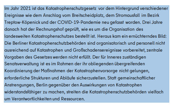 Der #Rechnungshof von #Berlin stellte schon am 13.10.2025 zur #Katastrophenvorsorge in der Bundeshauptstadt fest: 

berlin.de/rechnungshof/v…

#Stromausfall #Blackout