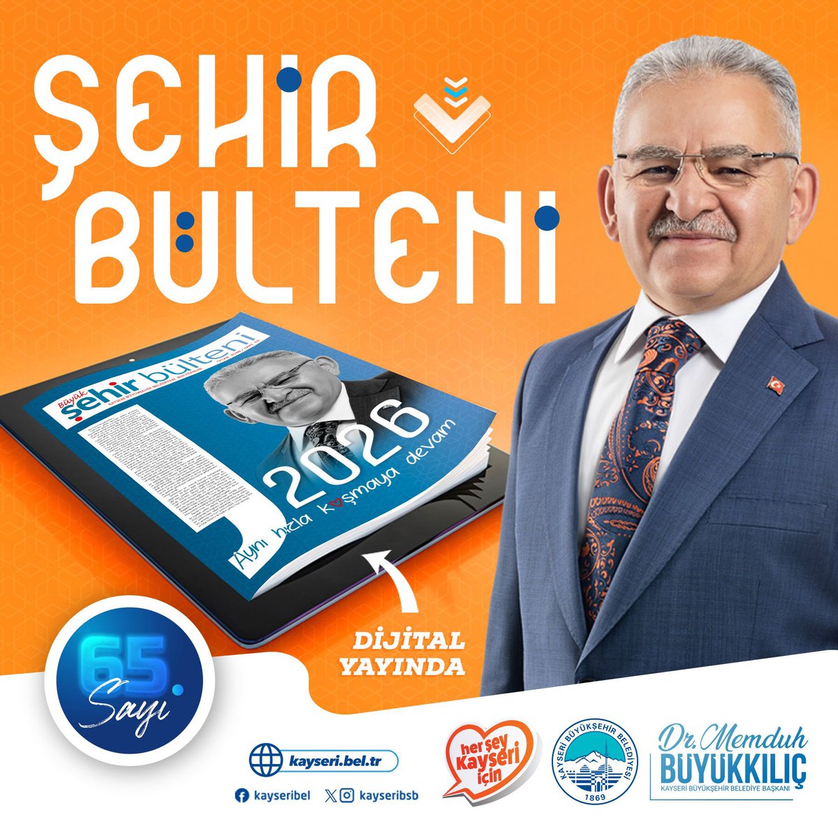 Şehrimiz için bir yılın hizmet özeti yayında. 📰

Ulaşım, altyapı, eğitim, sosyal belediyecilik ve birçok alanda 2025 yılı boyunca hayata geçirdiğimiz proje ve yatırımlar bu sayıda. 

👉 Görüntülemek için tıklayın: kayseri.bel.tr/uploads/ebulte…