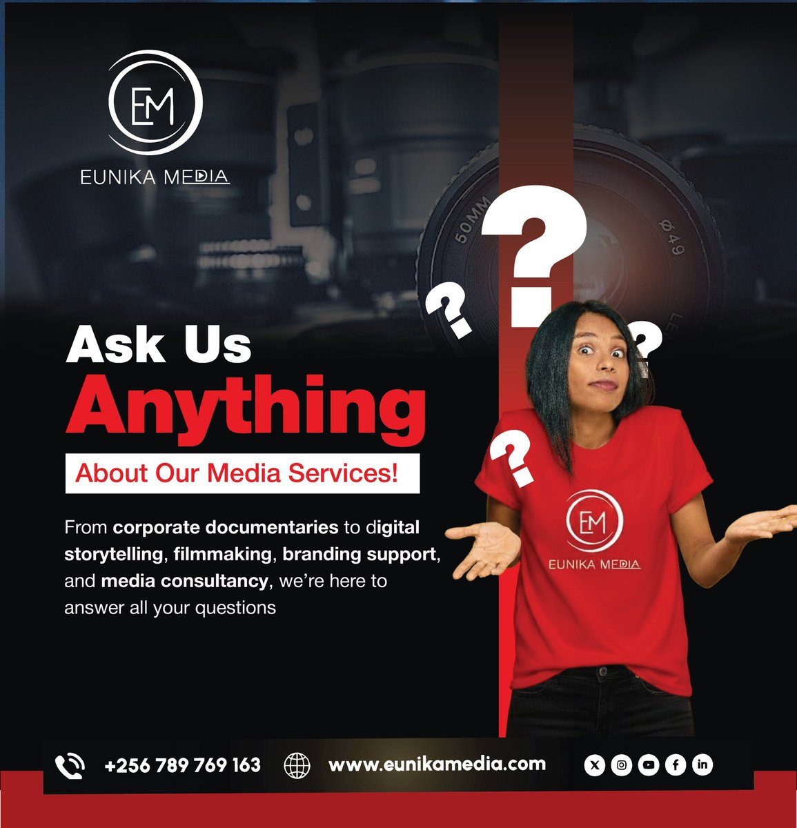 We’re opening the floor 👇
What would you like to know about Eunika Media?

🎬 Our documentary filmmaking
📽️ Our Cinema
🤝 Working with organizations
📊 Impact storytelling or Branding 

Or any of our services 🤔 

Ask us anything — we’re here to answer.