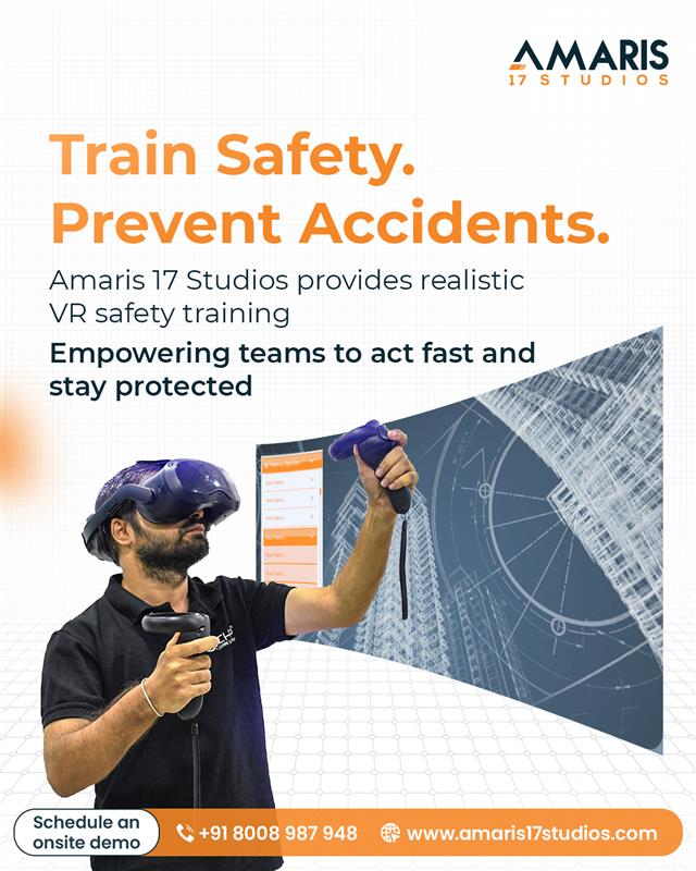 Amaris17Studios's tweet photo. Train safety. Prevent accidents with realistic VR safety training from @Amaris17Studios 

Learn more and transform how your team prepares.

📧 info@amaris17studios.com | 🌐 https://t.co/aTqXPqs1Gd | 📱 +91 80089 87948
#VRSafety #SafetyTraining #FutureOfTraining #Amaris17Studios https://t.co/OmMFt5M8sj