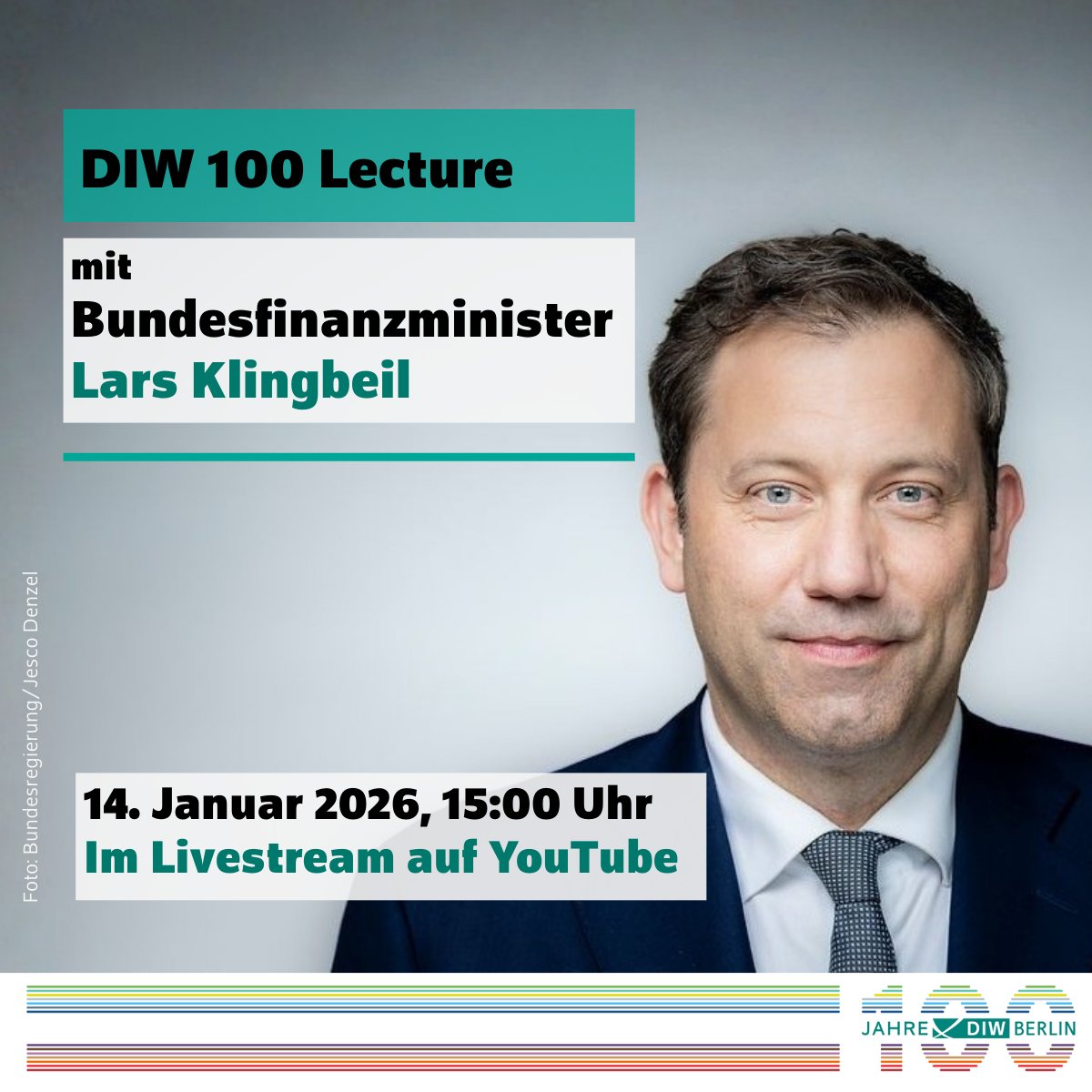 "Wohlstand sichern: Wettbewerbsfähigkeit in Zeiten des geoökonomischen Wandels" – Wir freuen uns darauf, die kurzfristig entfallene #DIW100 Lecture mit Bundesfinanzminister <a href="/larsklingbeil/">Lars Klingbeil 🇪🇺</a> am 14. Januar ab 15:00 nachzuholen!
🎥Jetzt Livestream vormerken: youtube.com/live/Z7HWoB500…
